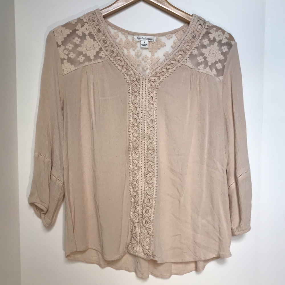 M long sleeve crotchet detail top cream